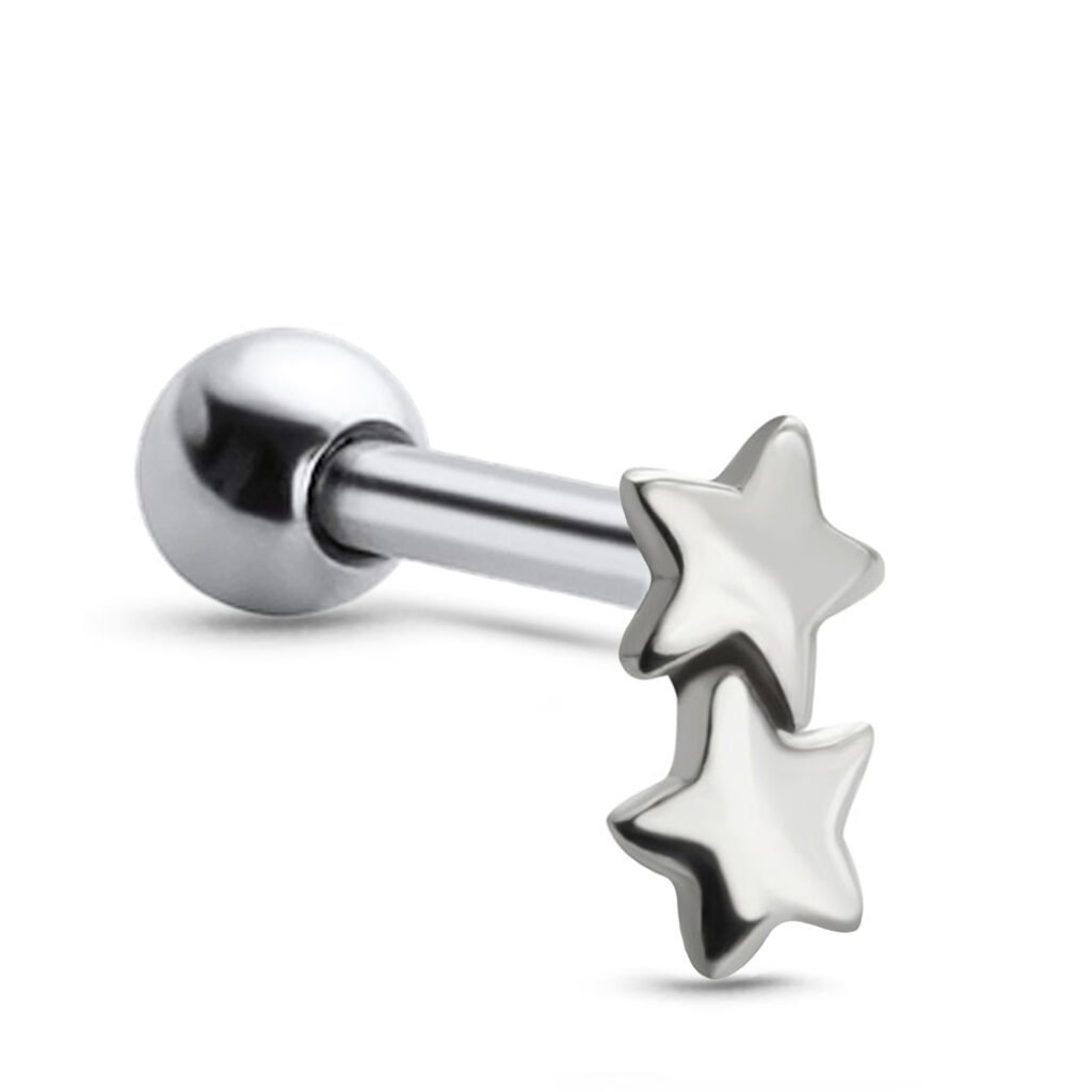 surgical steel ear cartilage stud featuring a double stacked star design