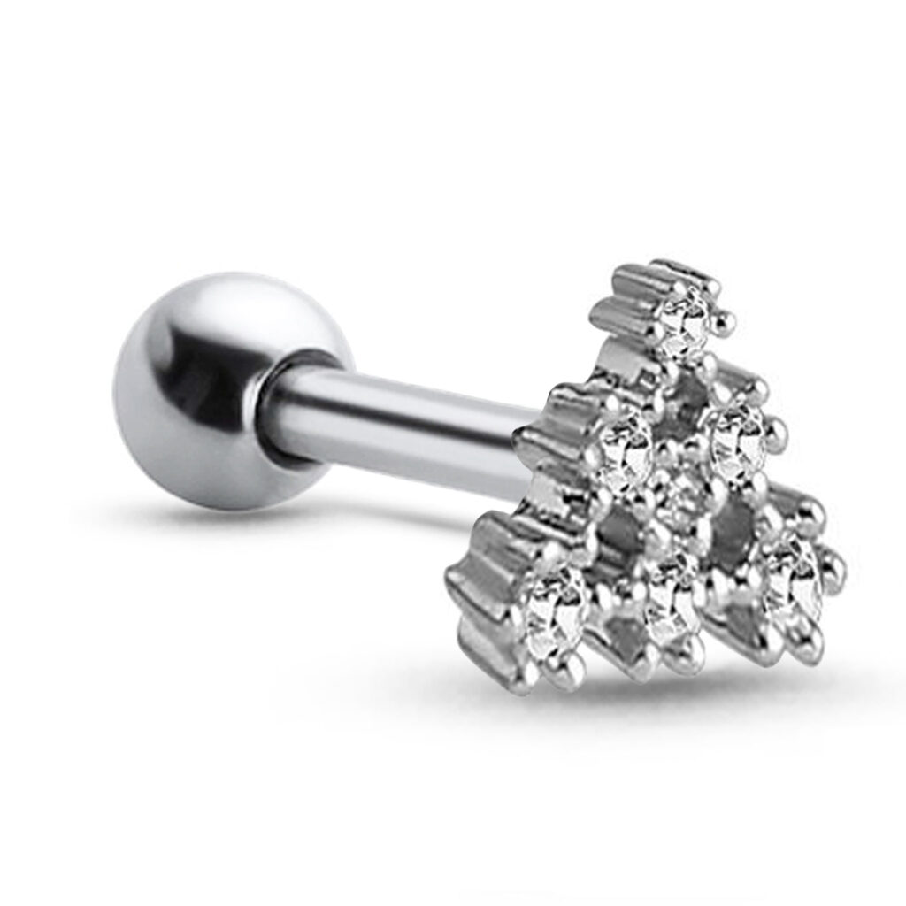 Surgical Steel Ear Cartilage Stud Featuring a Studded Triangle Design with Clear Stones