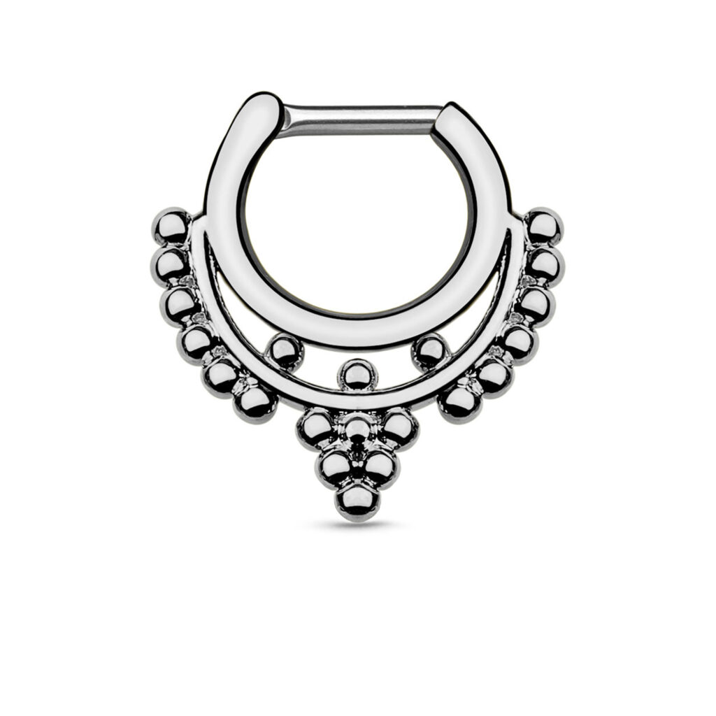 surgical steel septum hoop clicker Featuring a Beaded Design