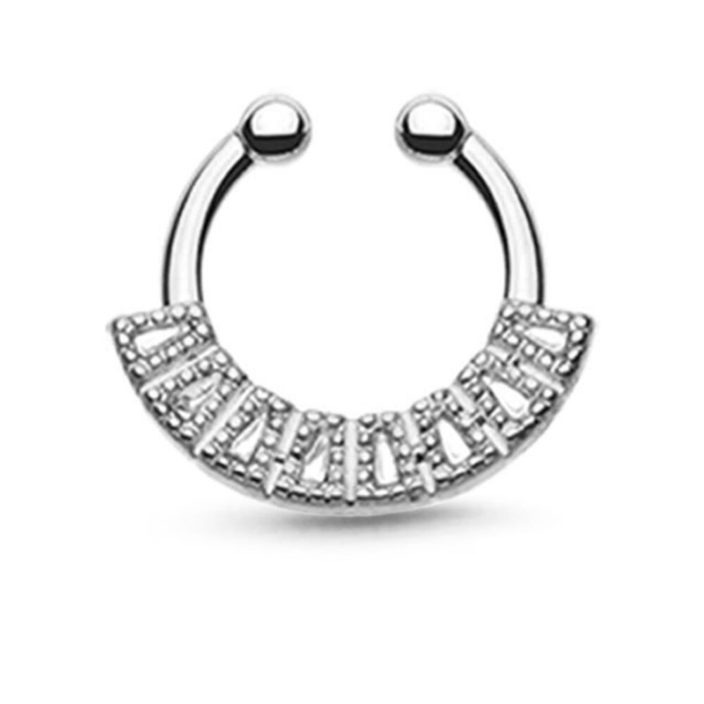 Fan CZ Fake Septum Clicker Hanger Clip On Nose Ring Hoop