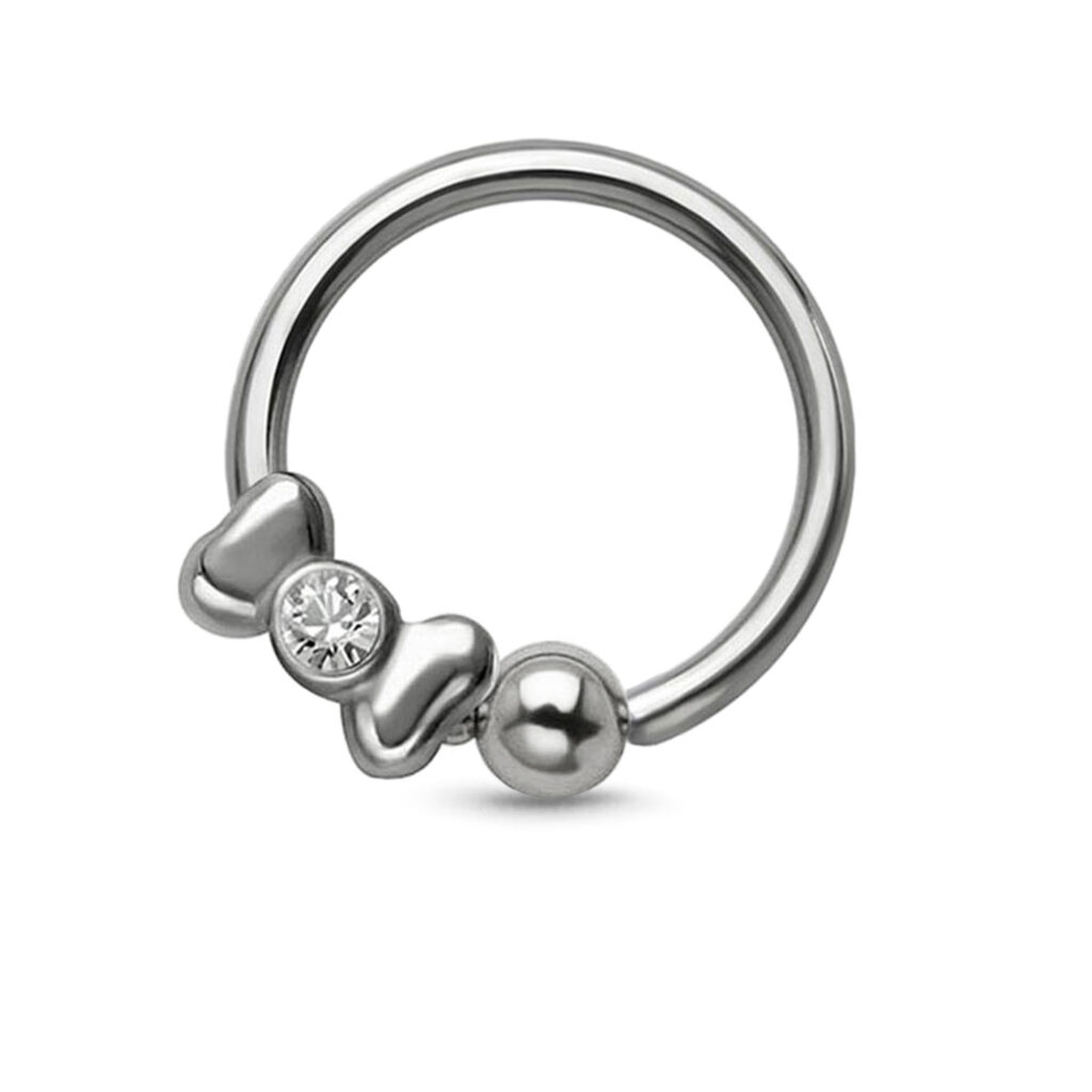 surgical steel captive bead hoop with a bow charm