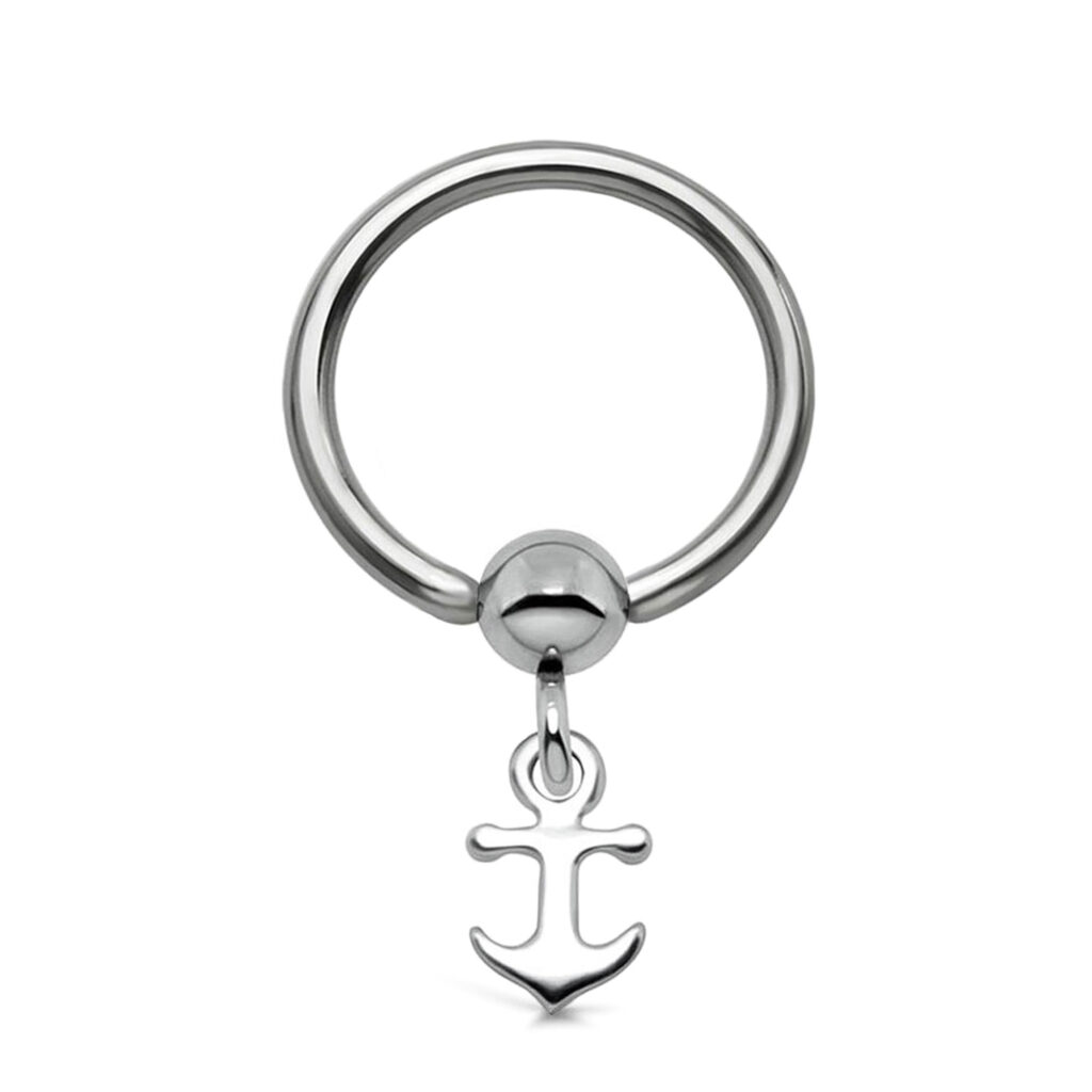 surgical steel captive hoop with an anchor charm