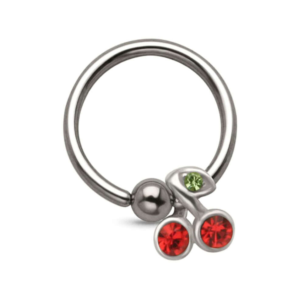 surgical steel captive hoop with a cherry charm