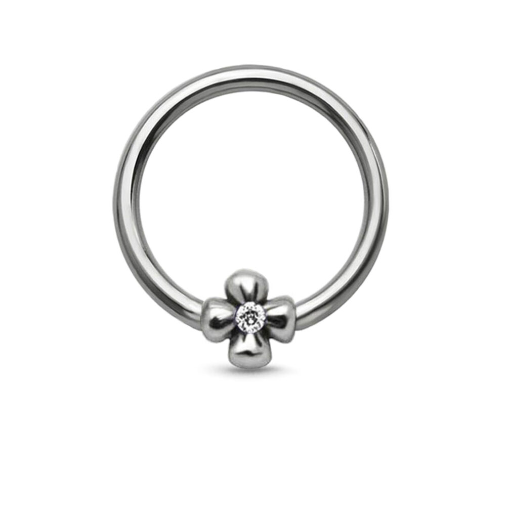 surgical steel captive hoop with a center flower charm