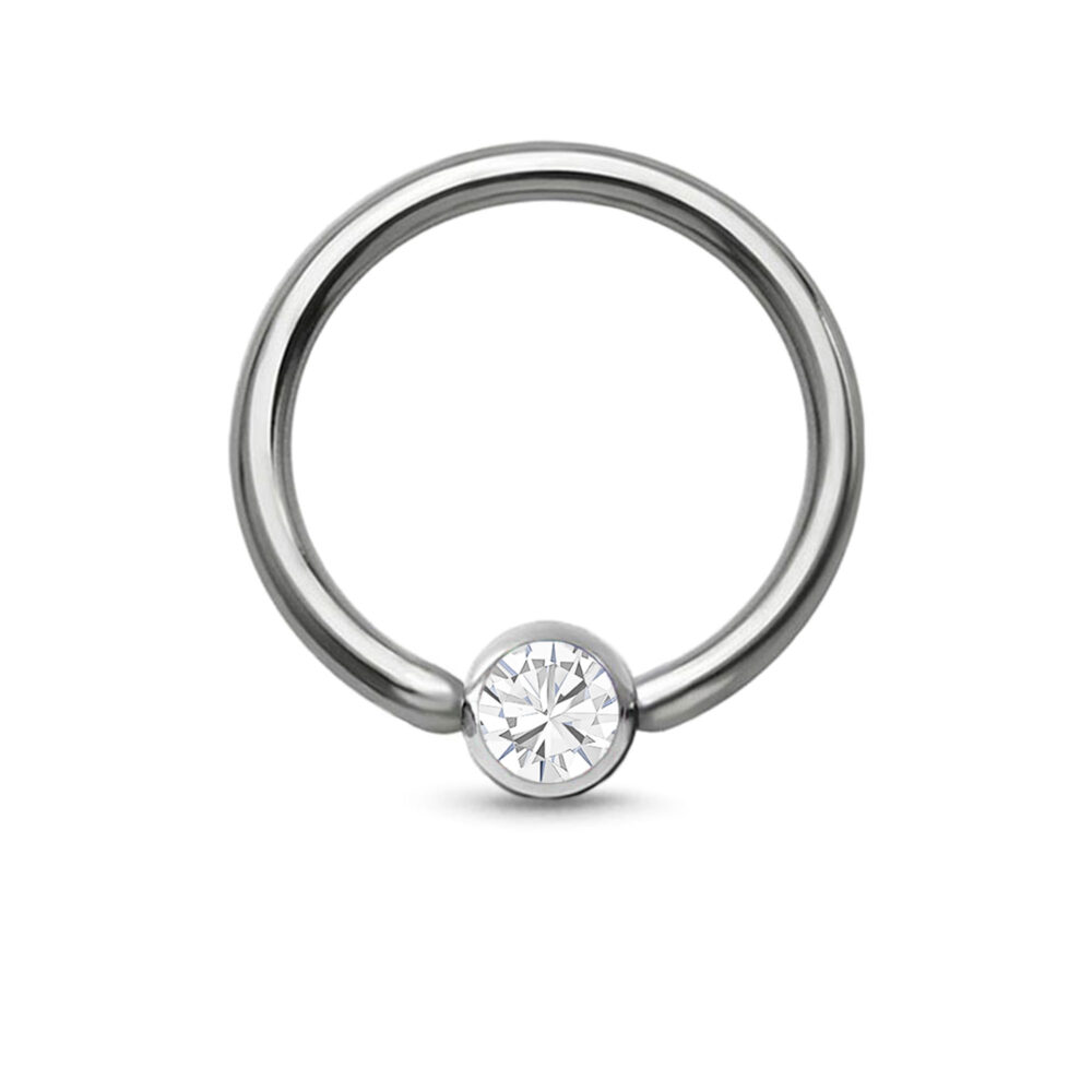 surgical steel hoop with a 3mm clear cz captive bead