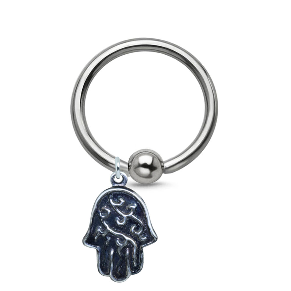 Hamsa Hand Charm Captive Bead Hoop 316L Surgical Steel