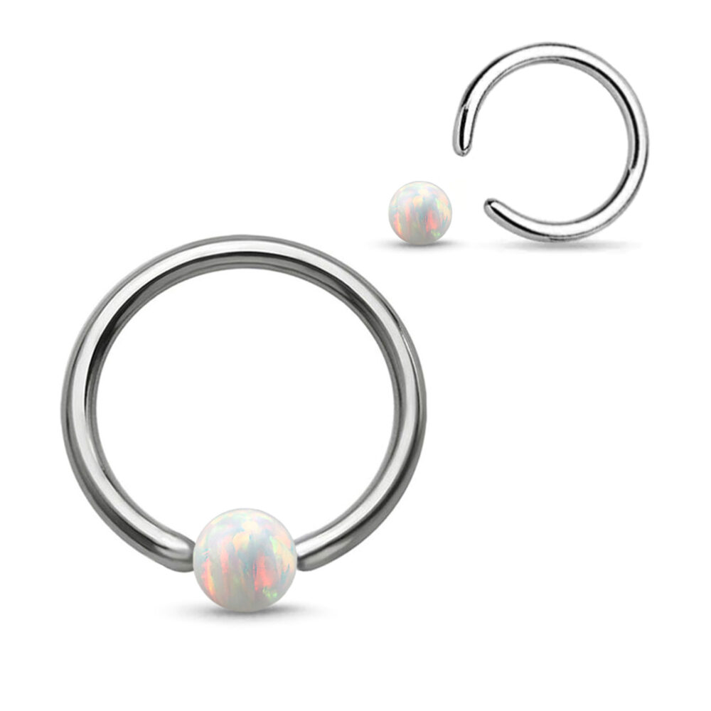 surgical steel opal captive ball hoop showing the bead off the hoop