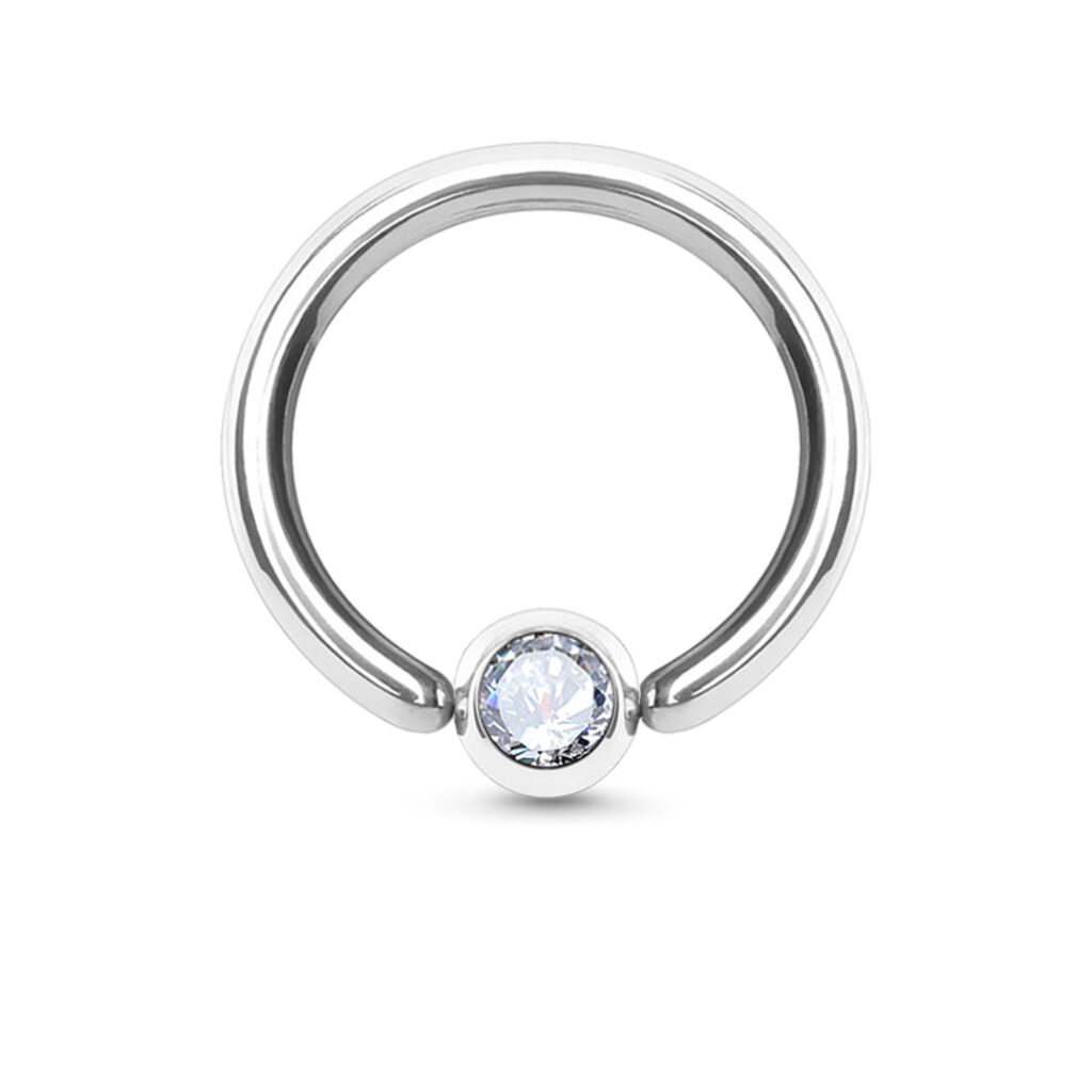 surgical steel annealed continuous nose hoop with a clear cz bead