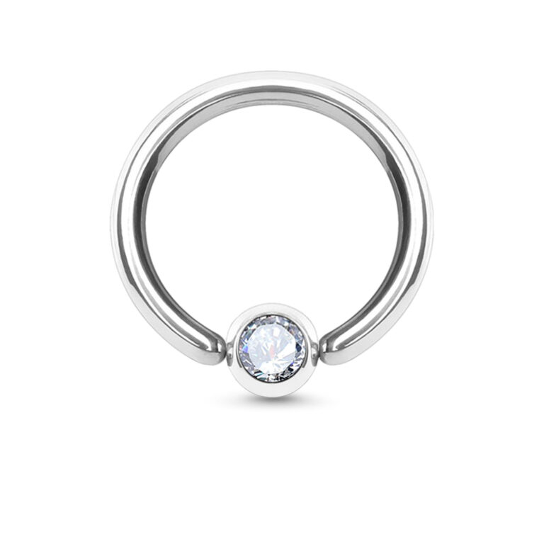 surgical steel annealed continuous nose hoop with a clear cz bead