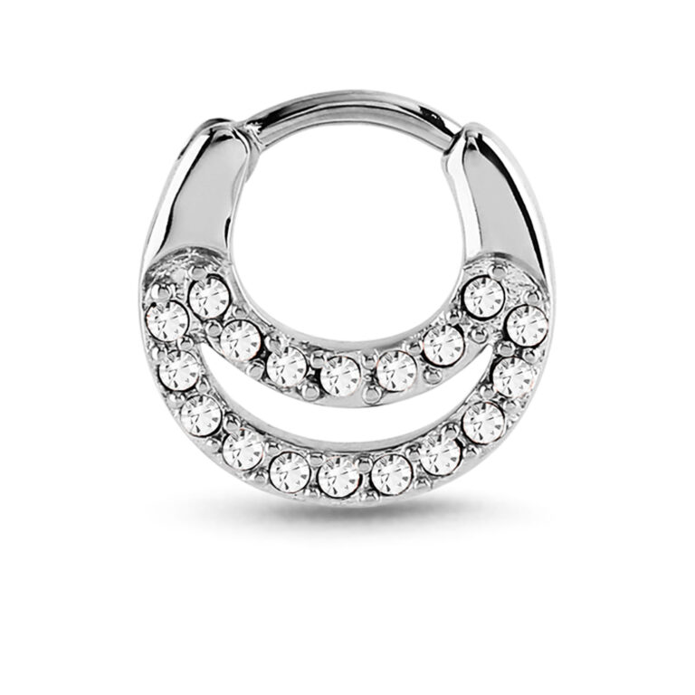 surgical steel septum clicker with a double strand design of clear stones