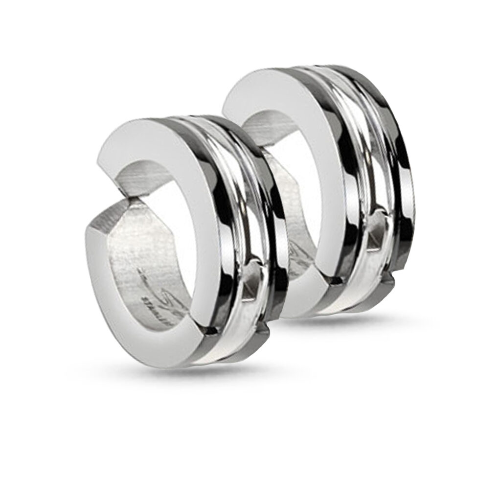Surgical Steel clip on earrings featuring a 2 Black Lines design