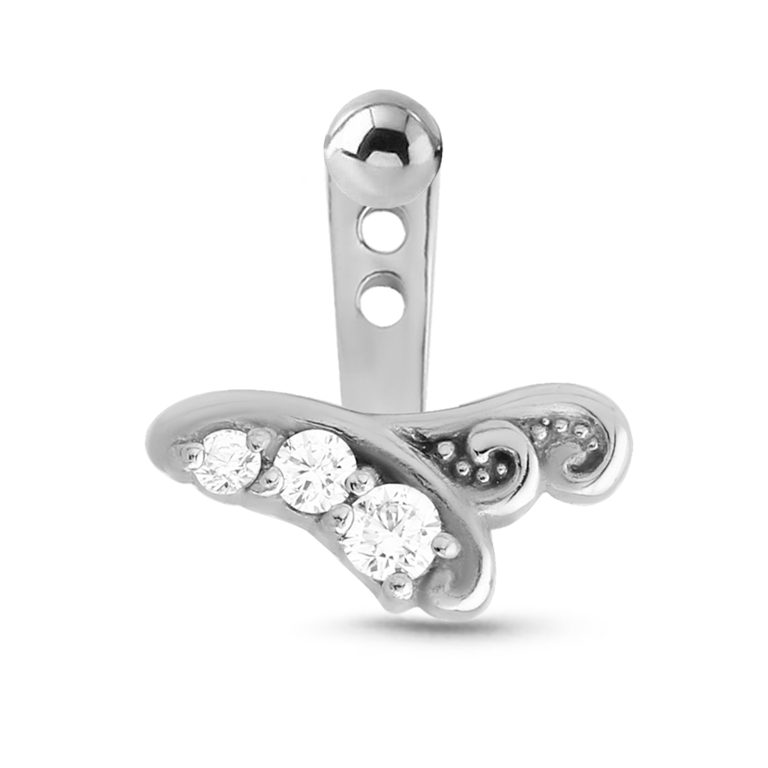 surgical steel ear jacket stud featuring a three stone swirl Design with a 3mm steel ball backing