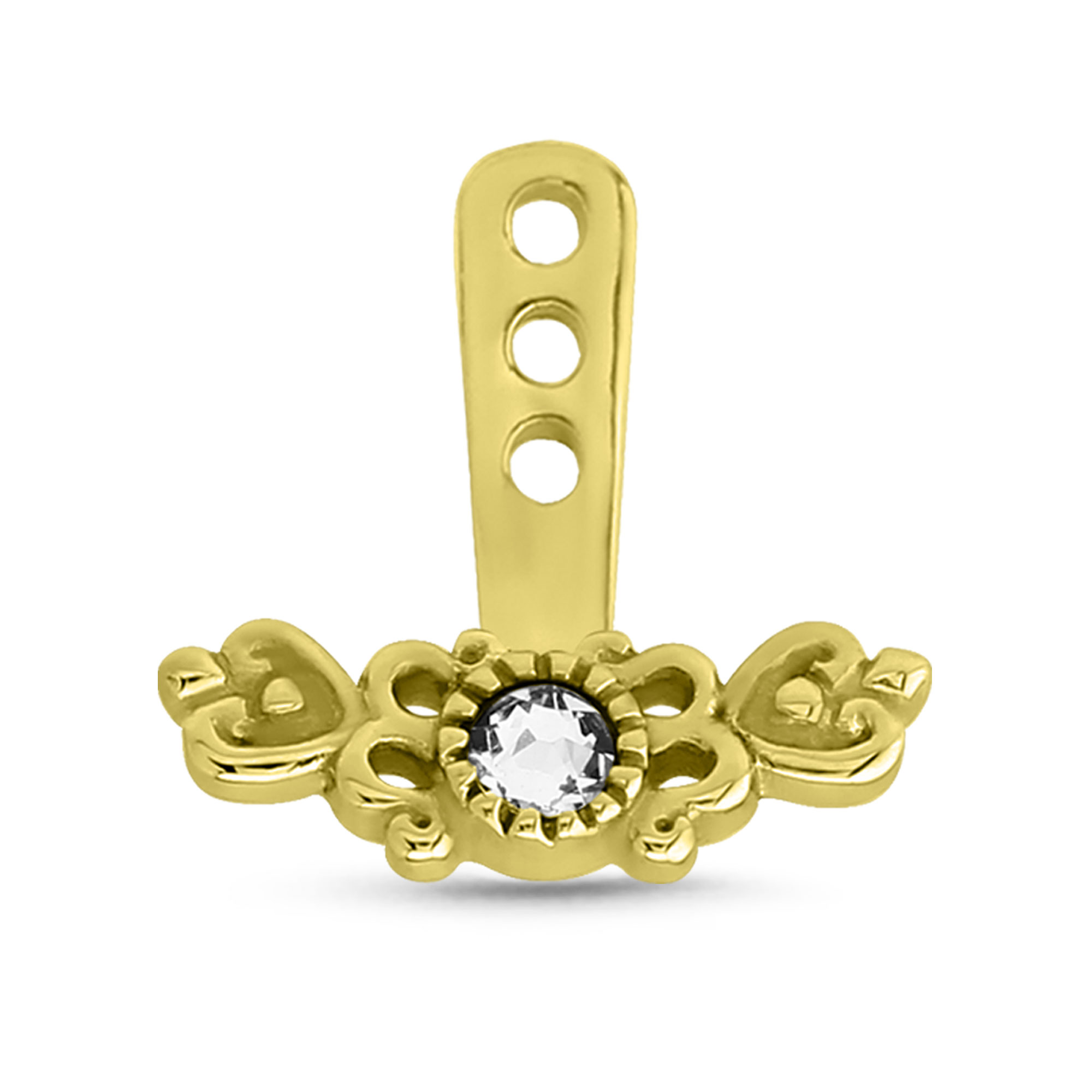 Double Heart CZ Ear Jacket Earrings Cartilage Tragus Helix Labret 316L Surgical Steel