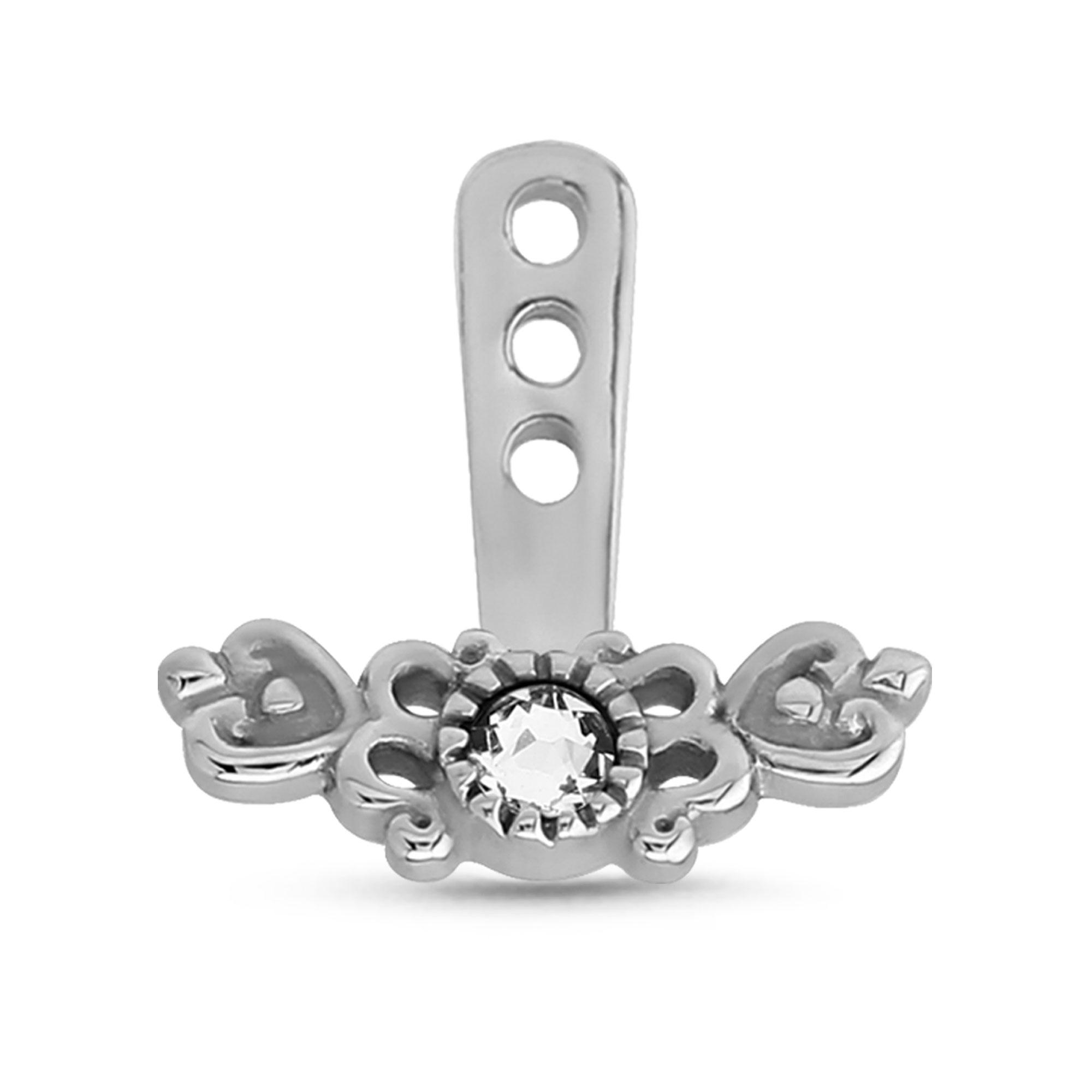 Double Heart CZ Ear Jacket Earrings Cartilage Tragus Helix Labret 316L Surgical Steel