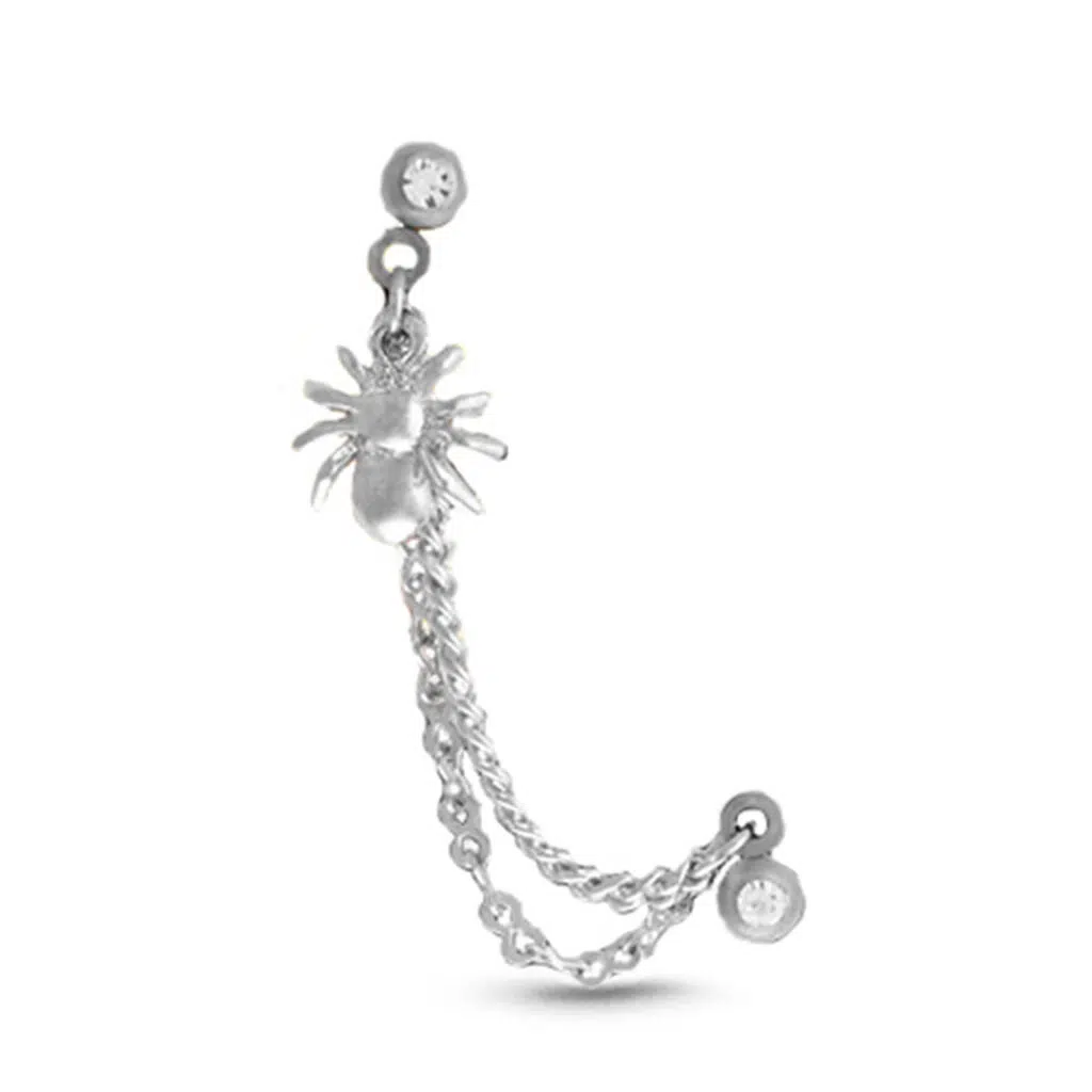 surgical steel ear cartilage and earring with a chain, featuring an Dangling Spider