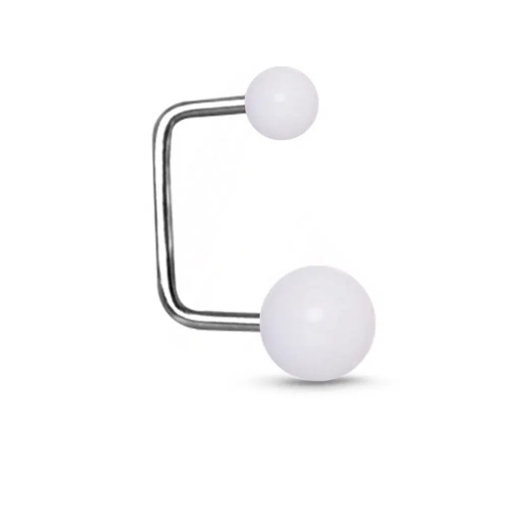 surgical steel ear cartilage earring featuring 2 White acrylic balls