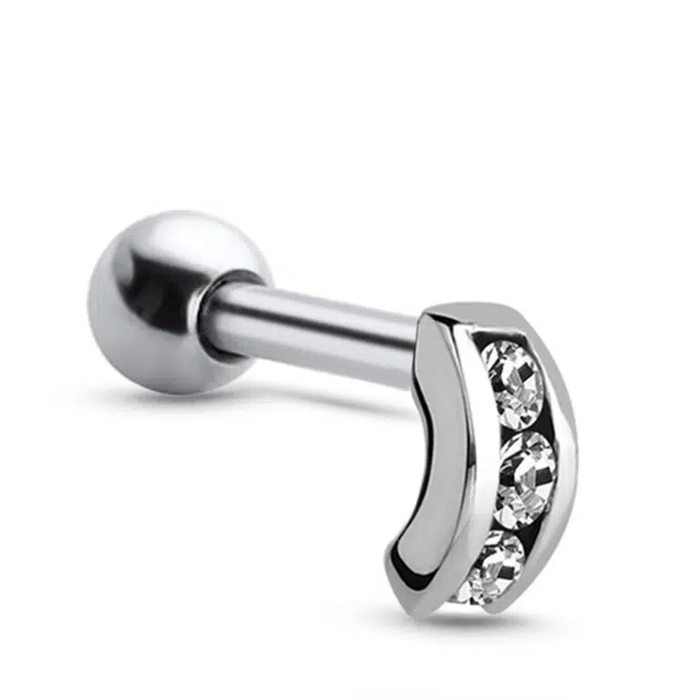 surgical steel ear cartilage stud featuring a Three stone design with Clear Stones