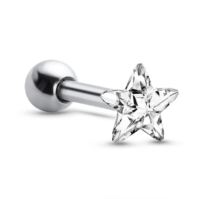 surgical steel ear cartilage stud featuring a clear star design