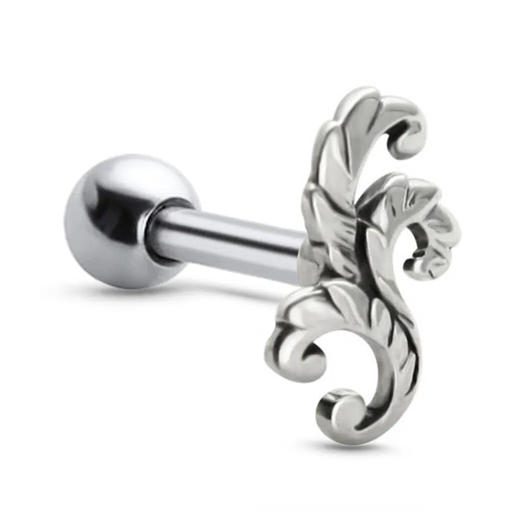 surgical steel ear cartilage stud featuring a vine design