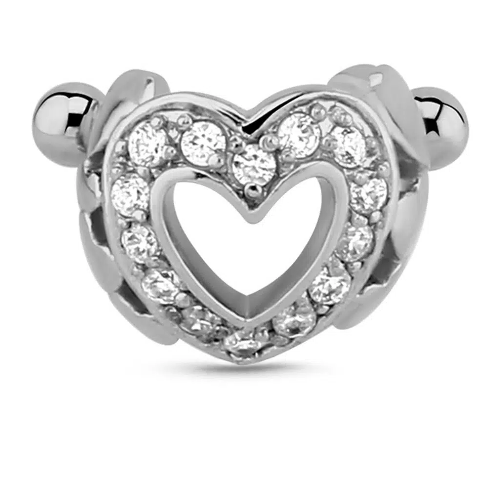 Surgical Steel Fake ear cuff cartilage hoop featuring a Heart design with clear stones