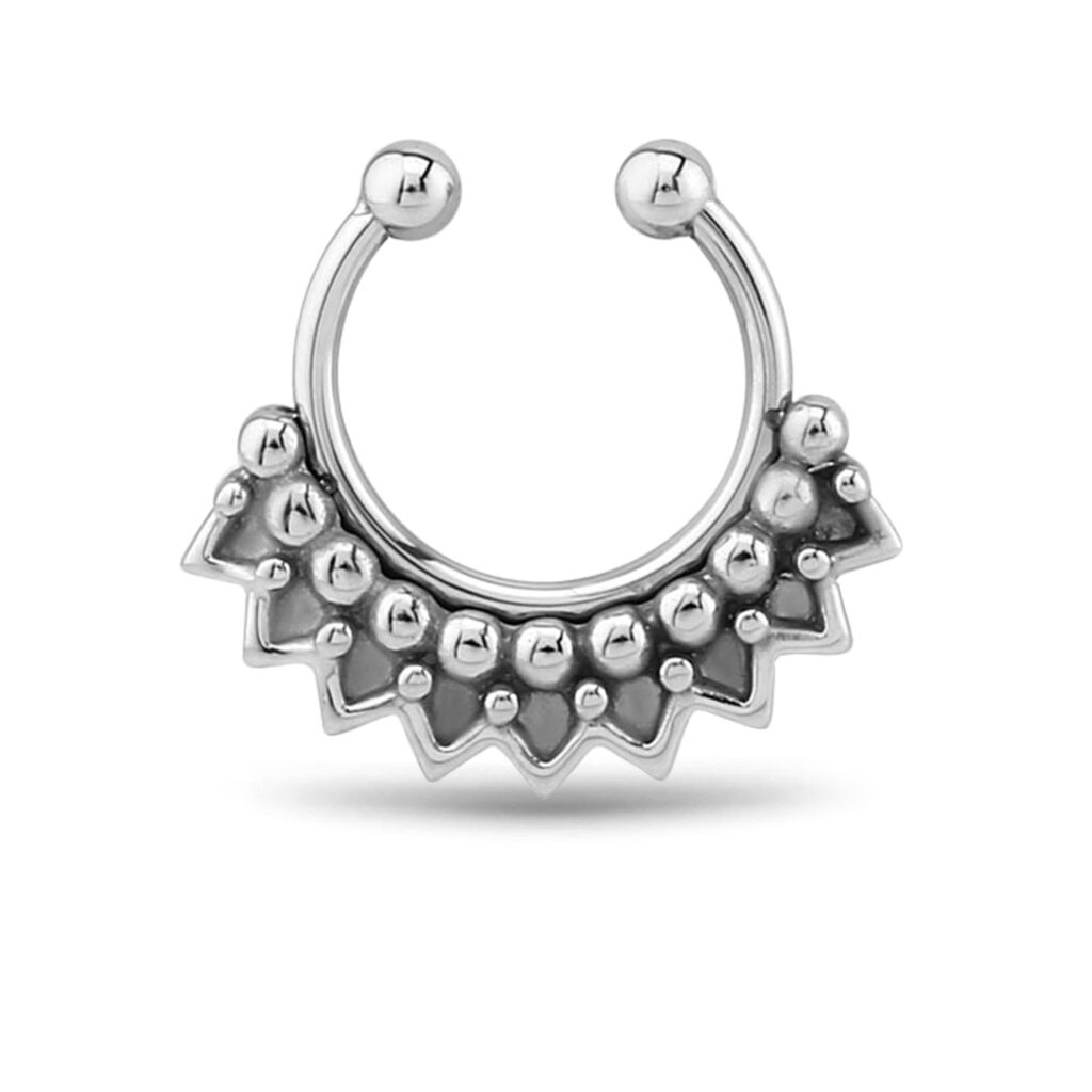 surgical steel fake septum nose ring hoop with a pointed design with dots