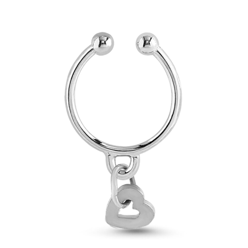 surgical steel fake septum hoop with a dangle heart design