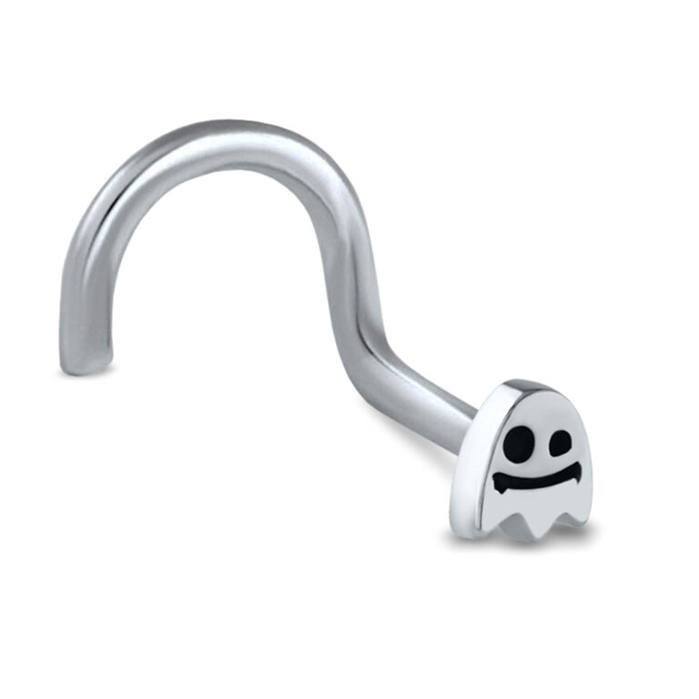 surgical steel right nostril screw nose stud featuring a ghost design