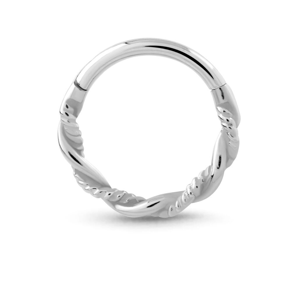 surgical steel clicker hoop featuring a twisted design