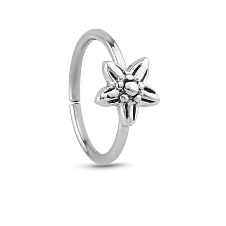 surgical steel nose hoop ring featuring a flower design