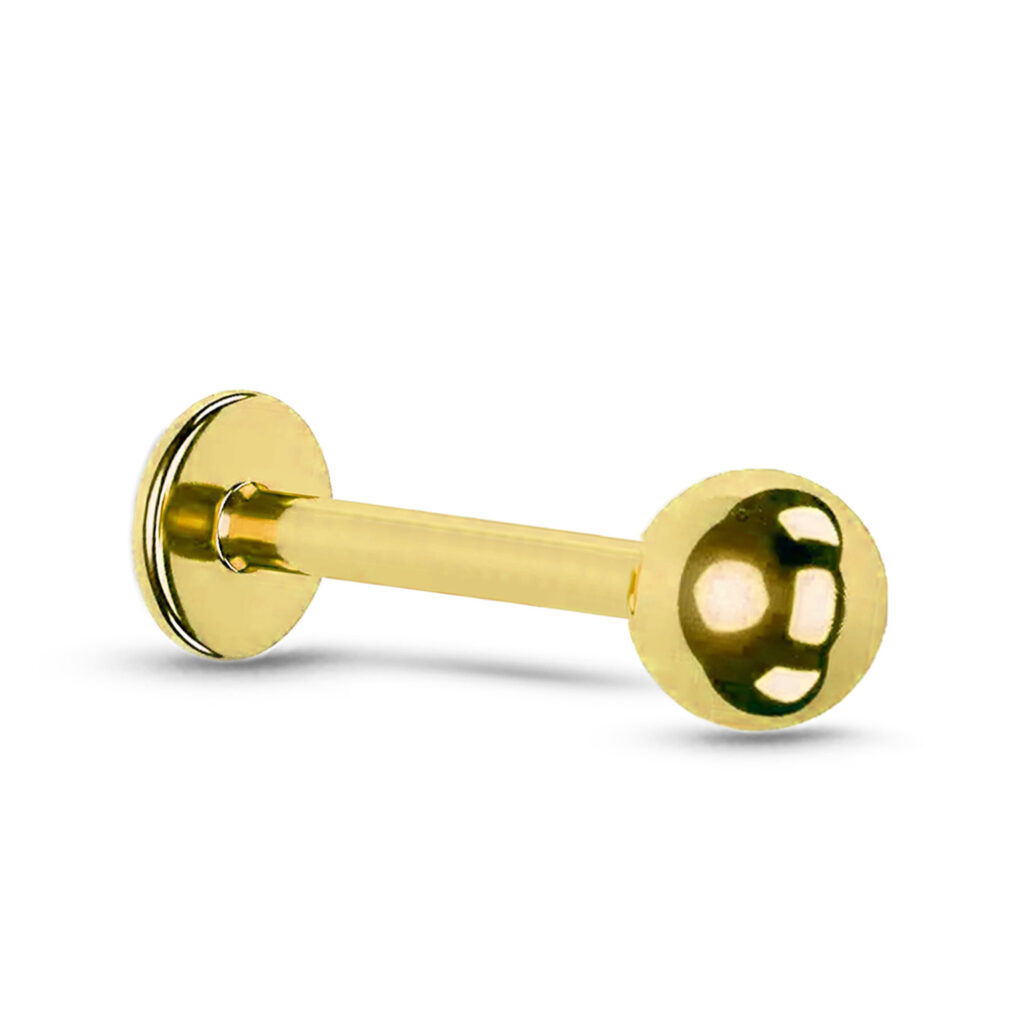 gold colored surgical steel labret screw style stud stud featuring a 2mm ball