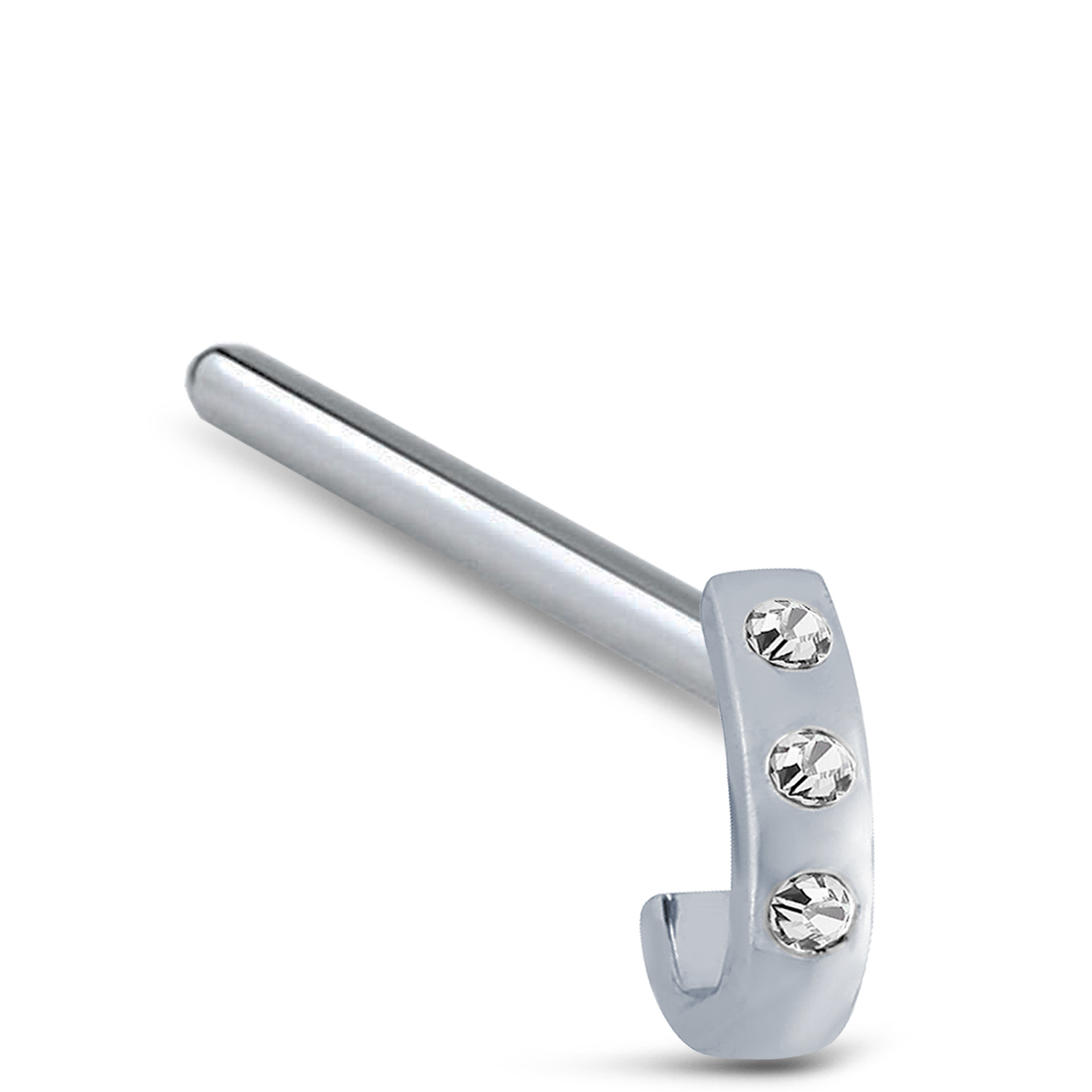 Triple Inset CZ Nose Hugger 316L Surgical Steel 20G