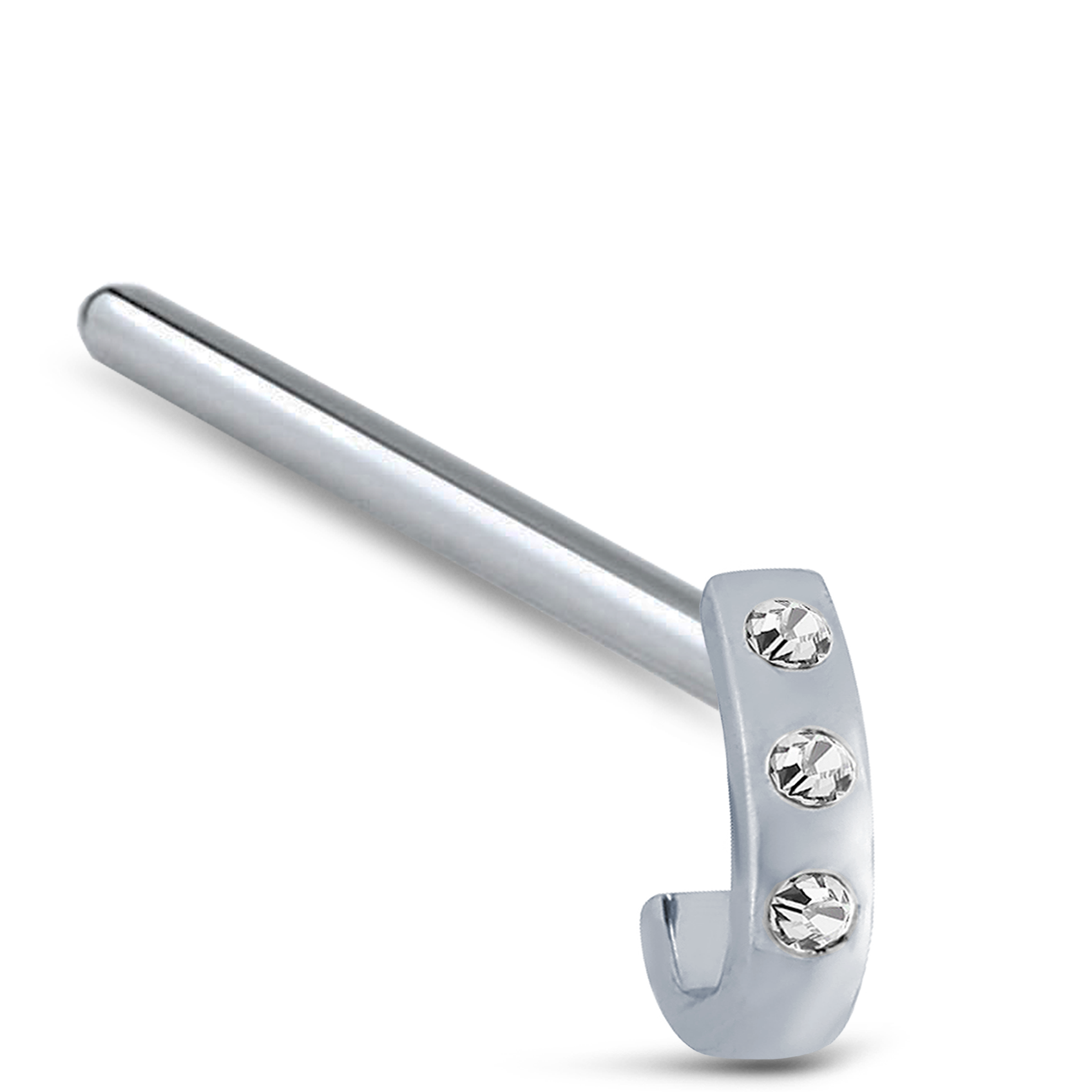 Triple Inset CZ Nose Hugger 316L Surgical Steel 20G