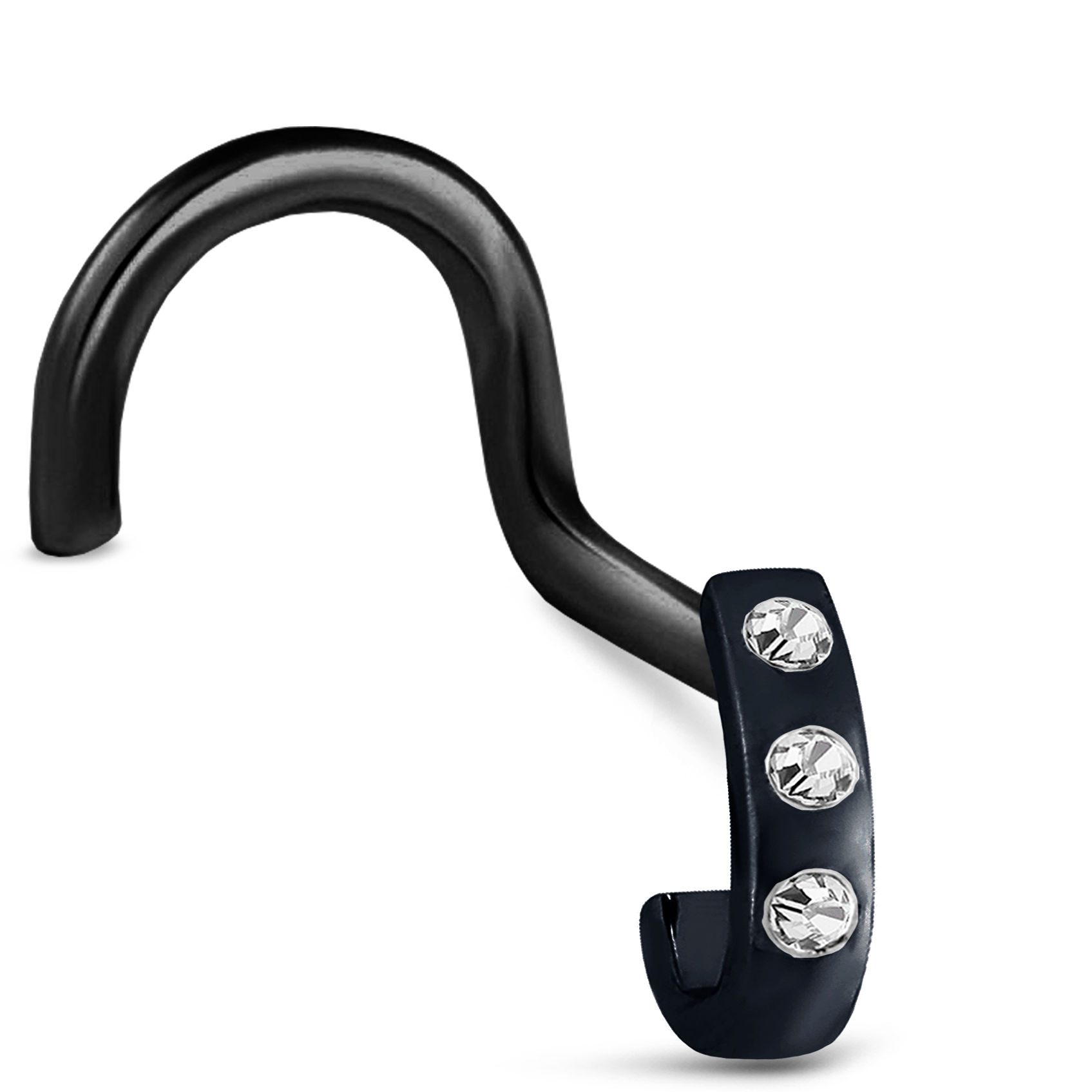 Triple Inset CZ Nose Hugger 316L Surgical Steel 20G