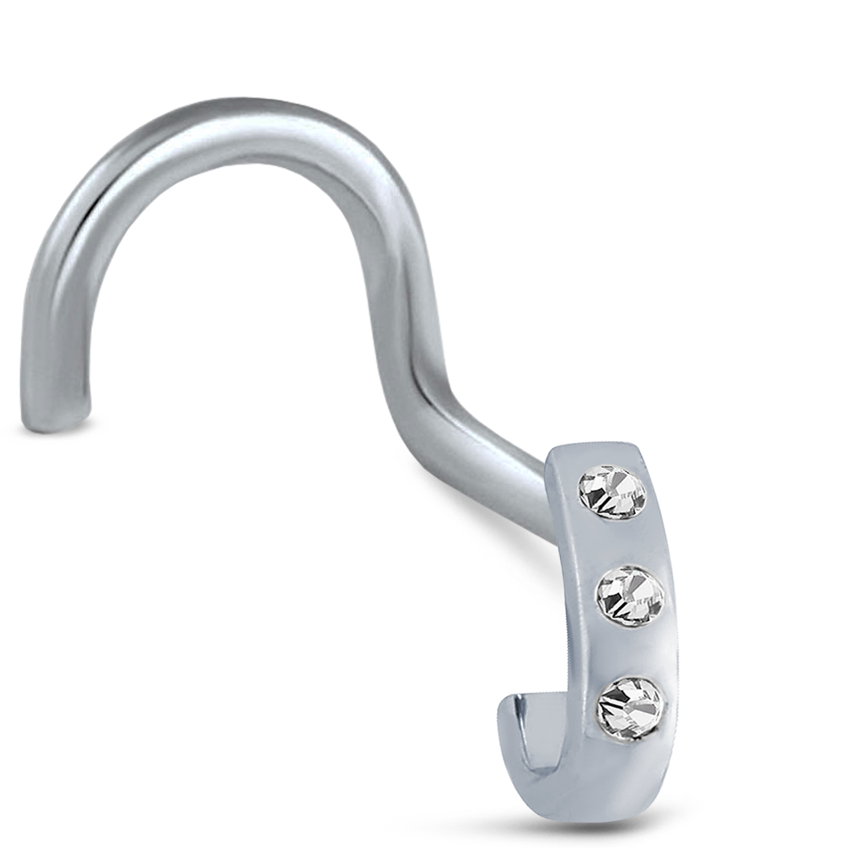 Triple Inset CZ Nose Hugger 316L Surgical Steel 20G