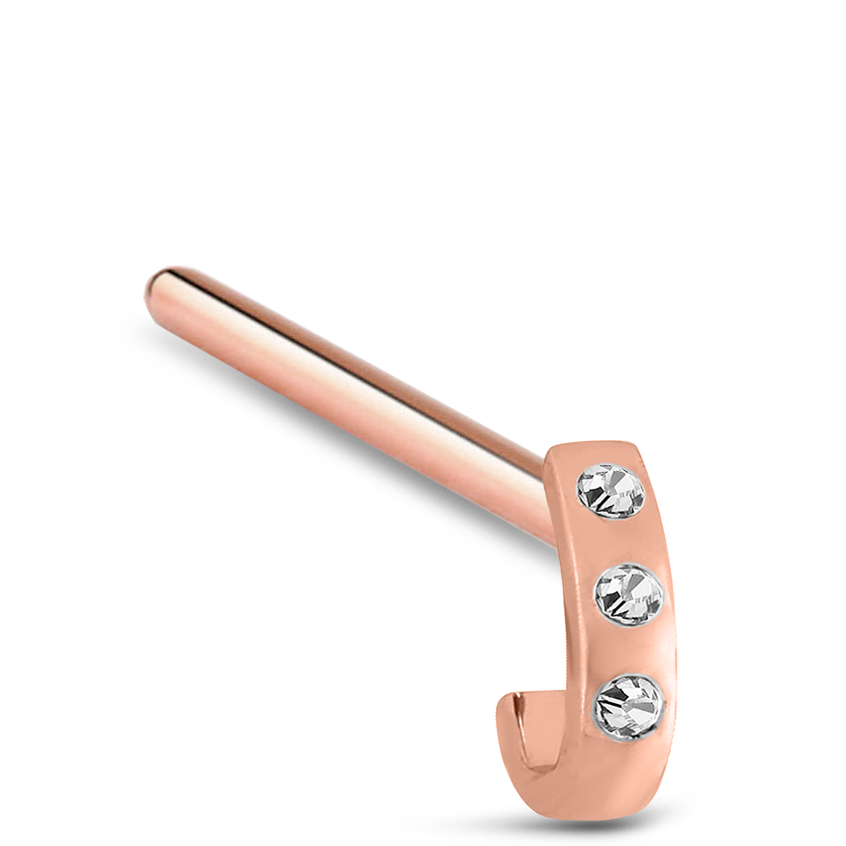 Triple Inset CZ Nose Hugger 316L Surgical Steel 20G