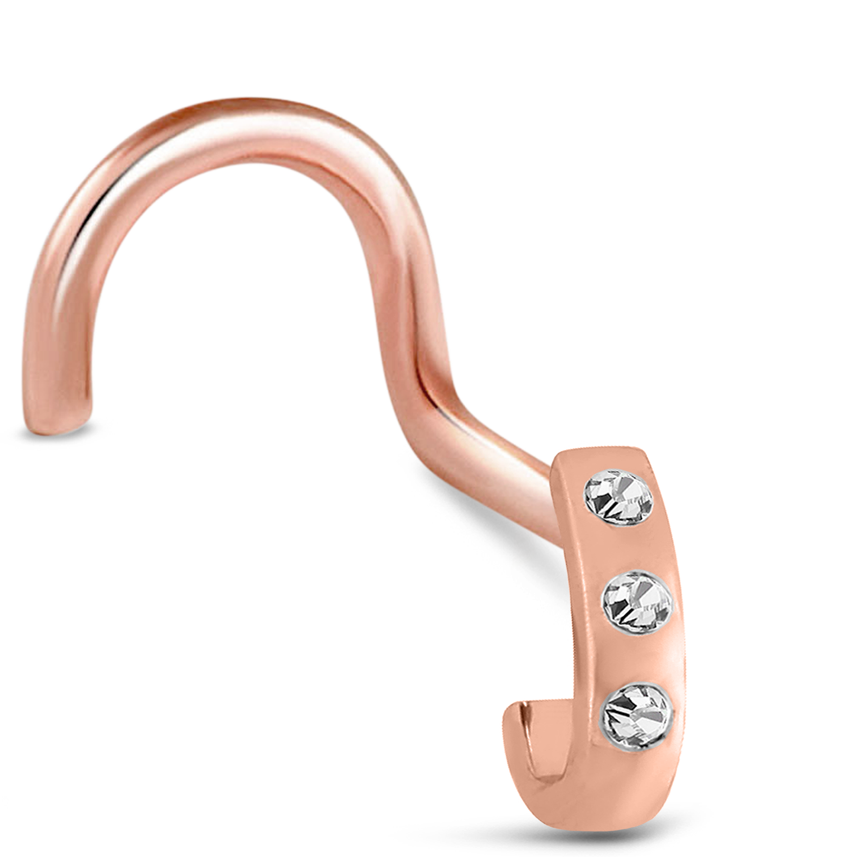 Triple Inset CZ Nose Hugger 316L Surgical Steel 20G