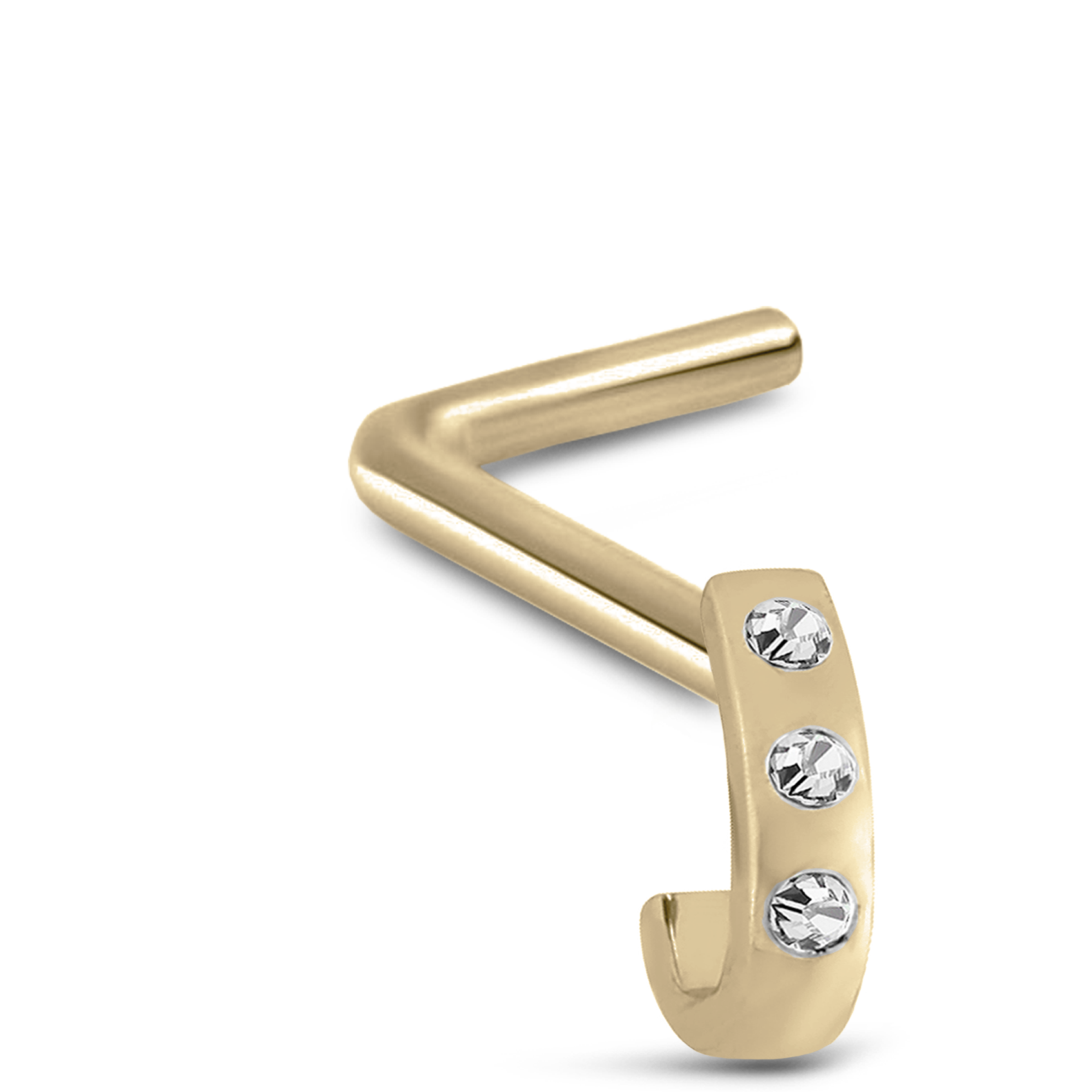 Triple Inset CZ Nose Hugger 316L Surgical Steel 20G