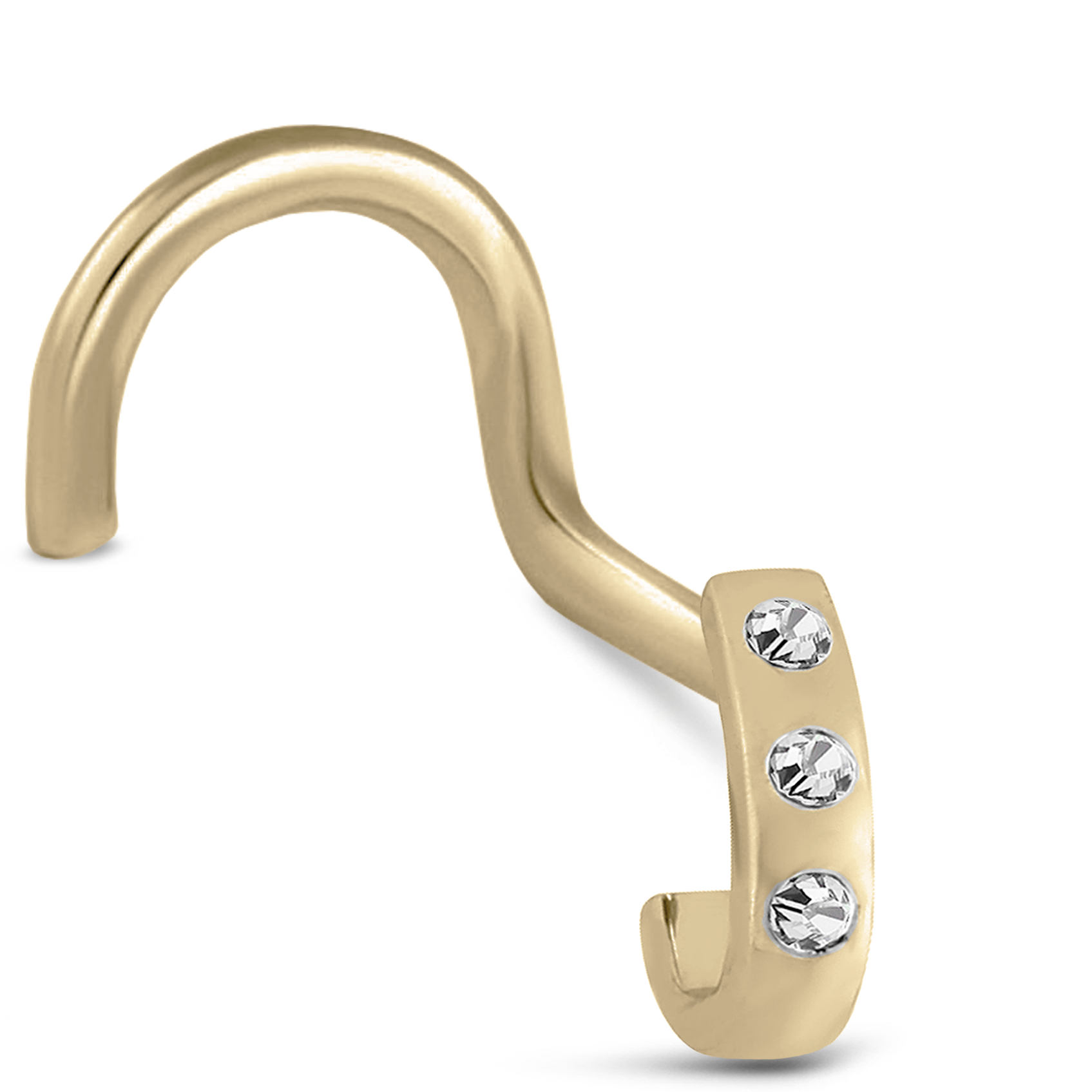 Triple Inset CZ Nose Hugger 316L Surgical Steel 20G