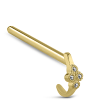 Surgical Steel Gold Colored 4 Stone Nose Hugger 15mm Straight