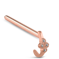 Surgical Steel Rose Colored 4 Stone Nose Hugger 15mm Straight