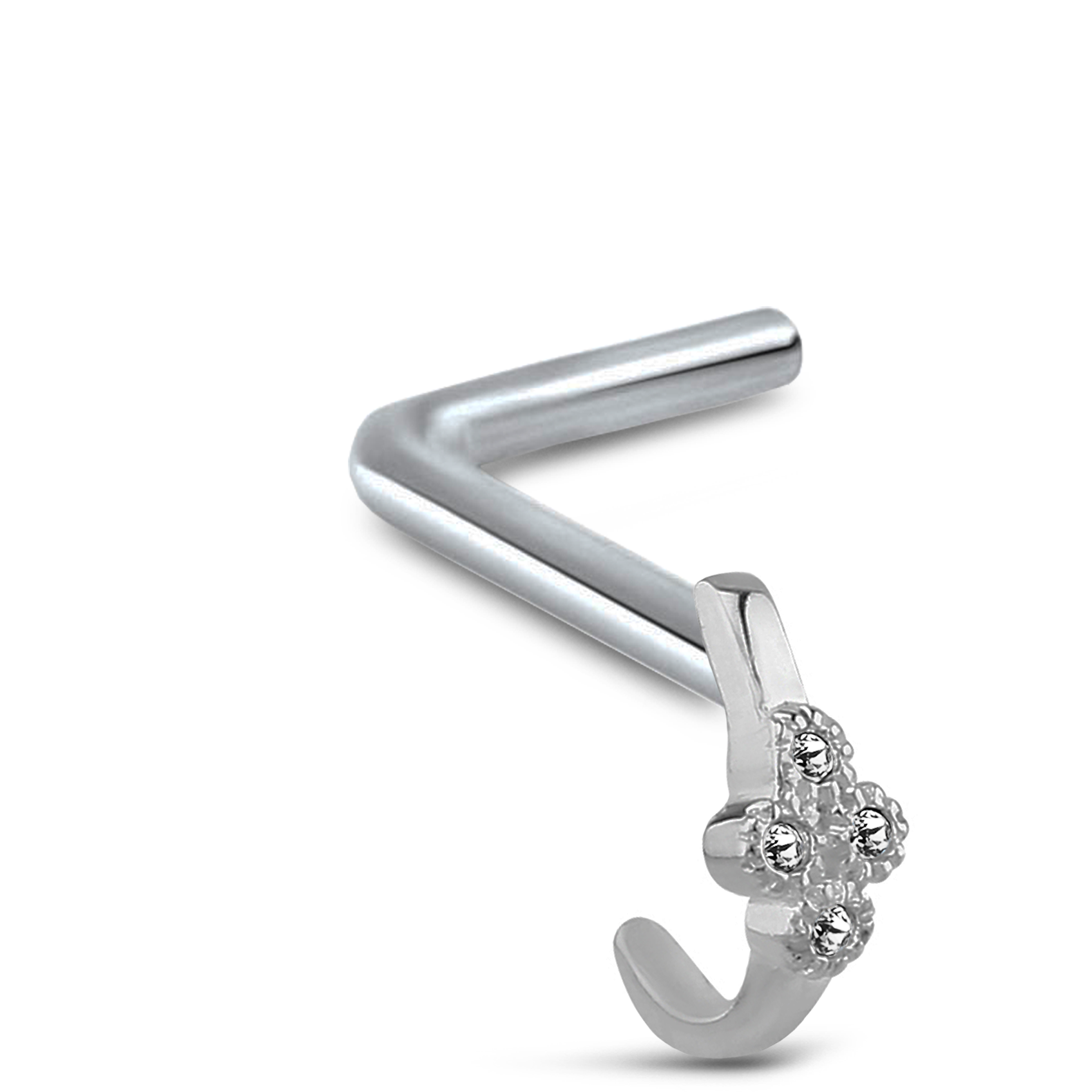4 Stone CZ Nose Hugger Stud Ring 316L Surgical Steel