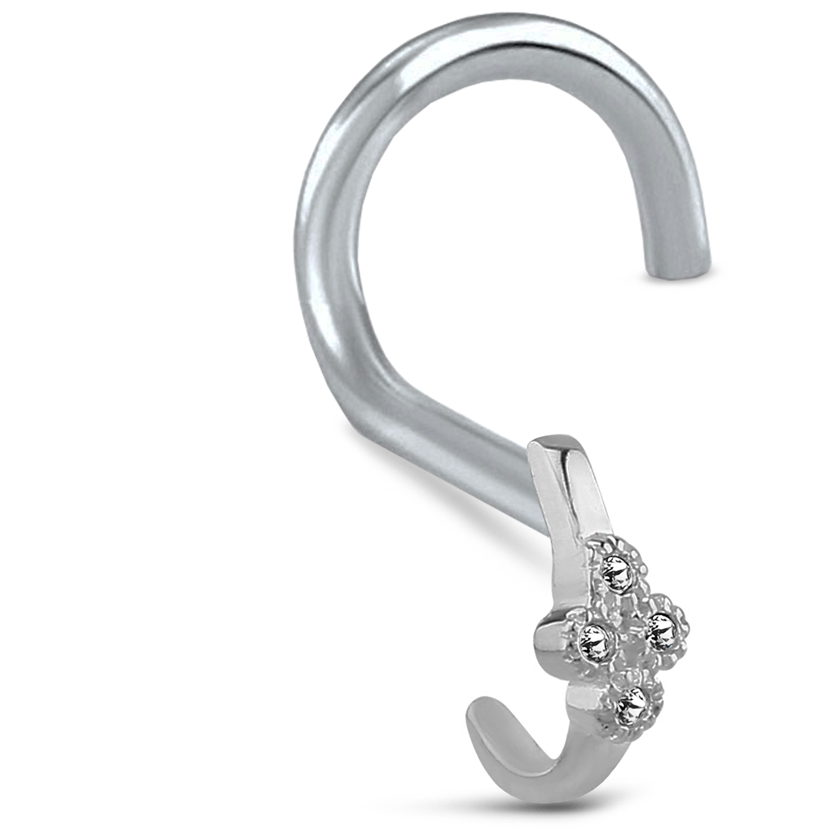 4 Stone CZ Nose Hugger Stud Ring 316L Surgical Steel