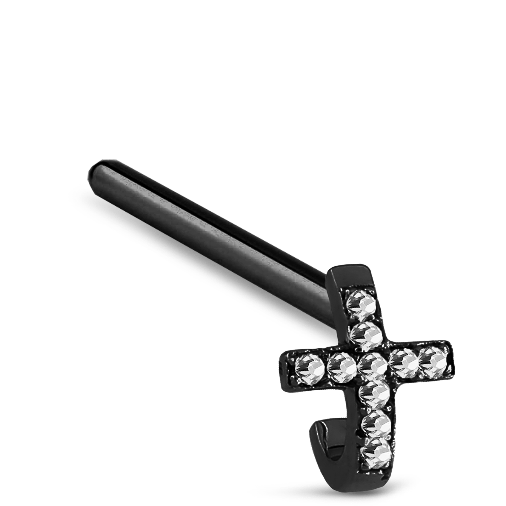 Cross CZ Nose Hugger Stud Ring 316L Surgical Steel 20G