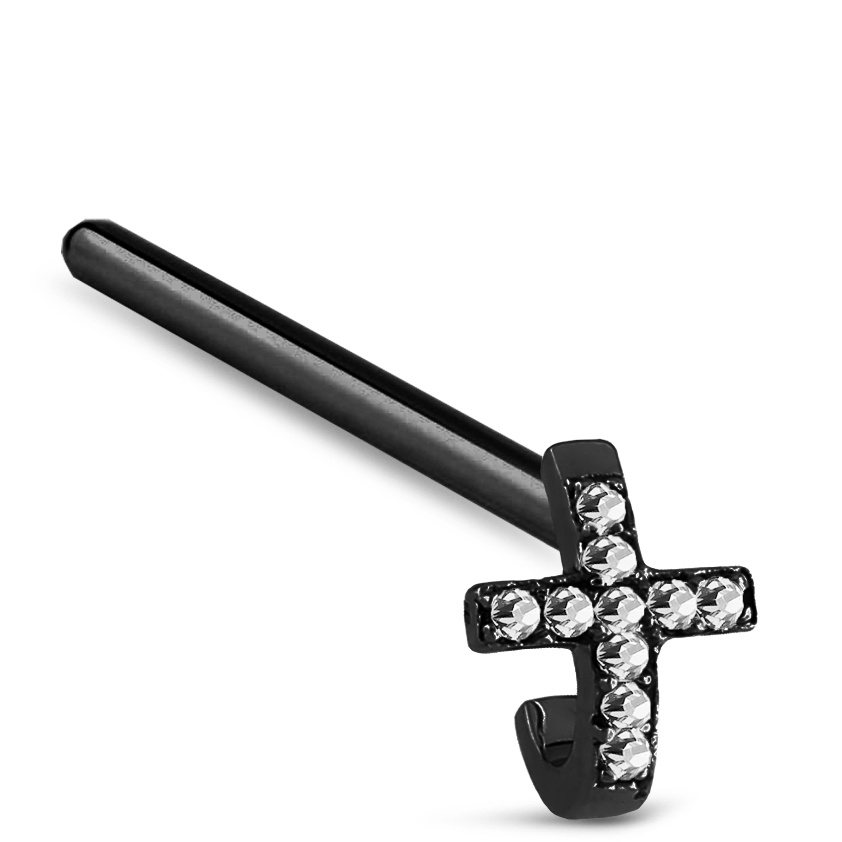 Cross CZ Nose Hugger Stud Ring 316L Surgical Steel 20G
