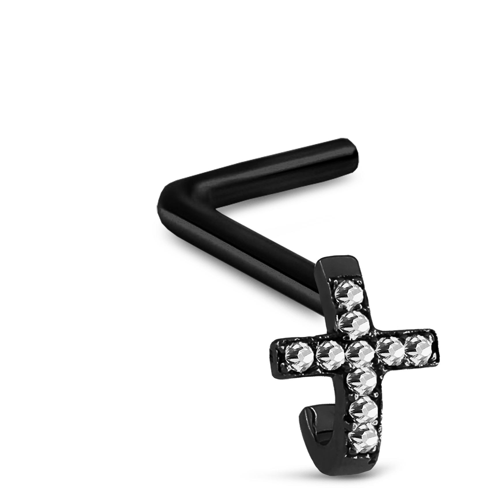 Cross CZ Nose Hugger Stud Ring 316L Surgical Steel 20G
