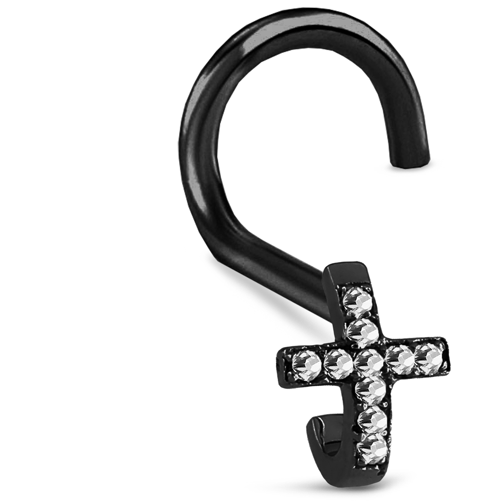 Cross CZ Nose Hugger Stud Ring 316L Surgical Steel 20G