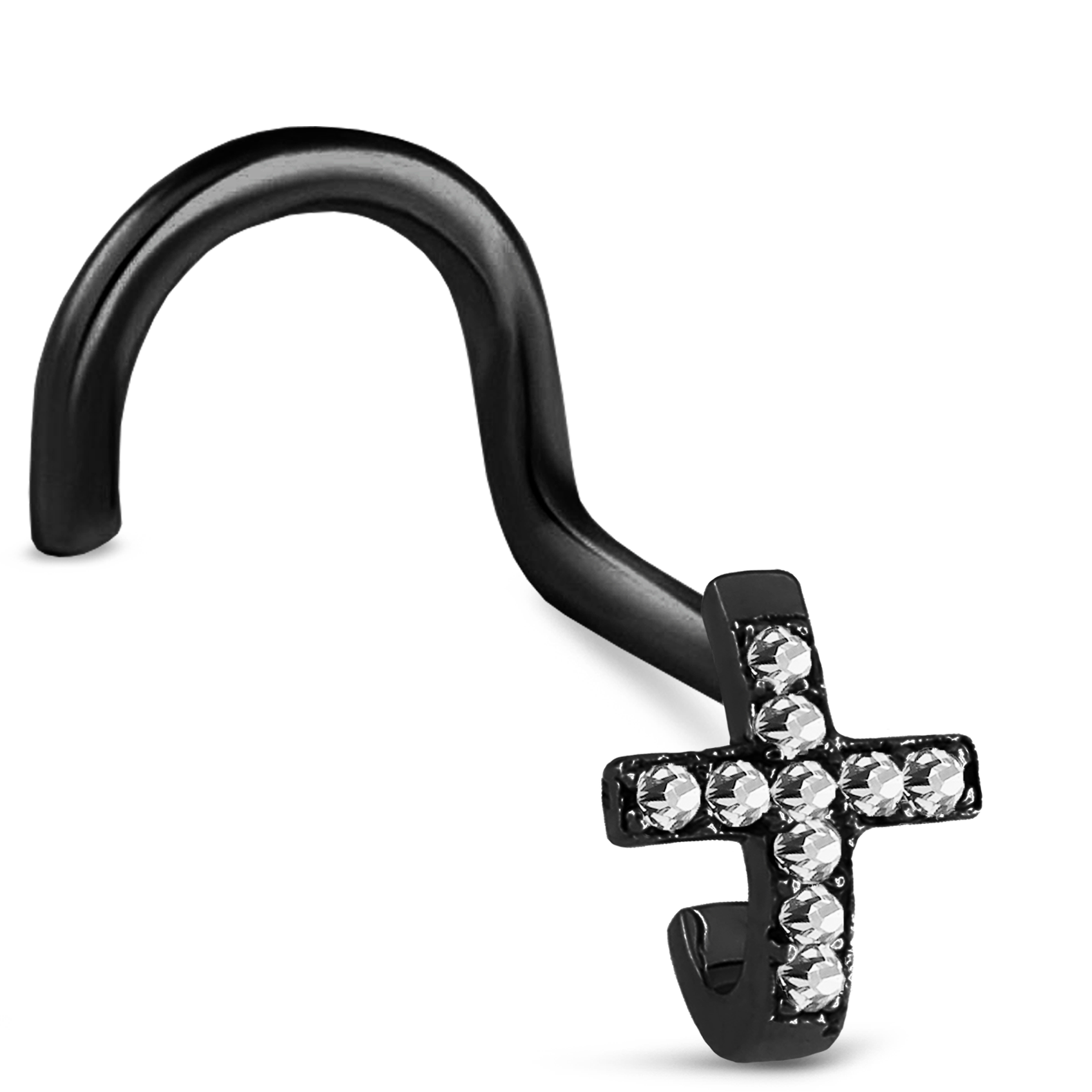 Cross CZ Nose Hugger Stud Ring 316L Surgical Steel 20G