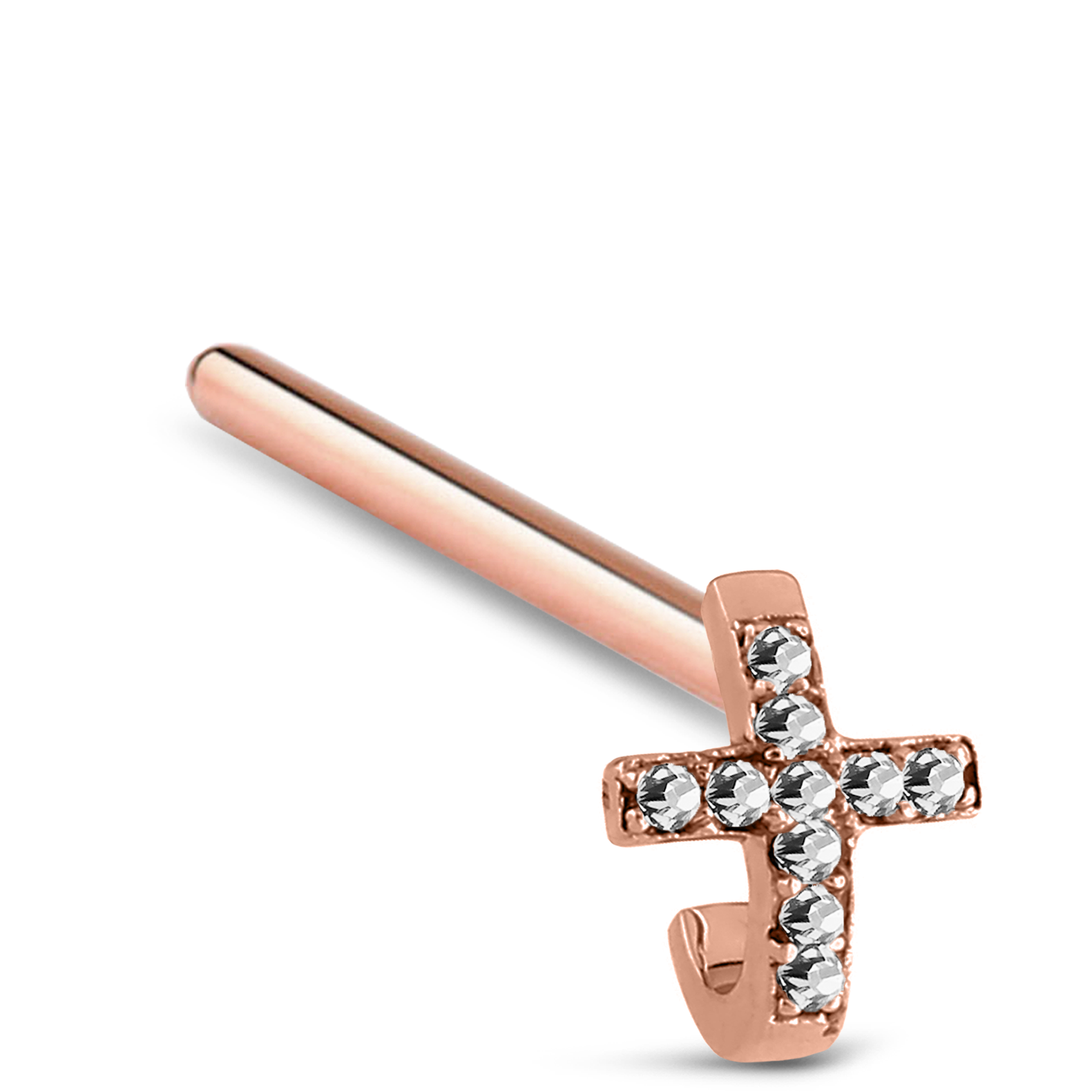 Cross CZ Nose Hugger Stud Ring 316L Surgical Steel 20G