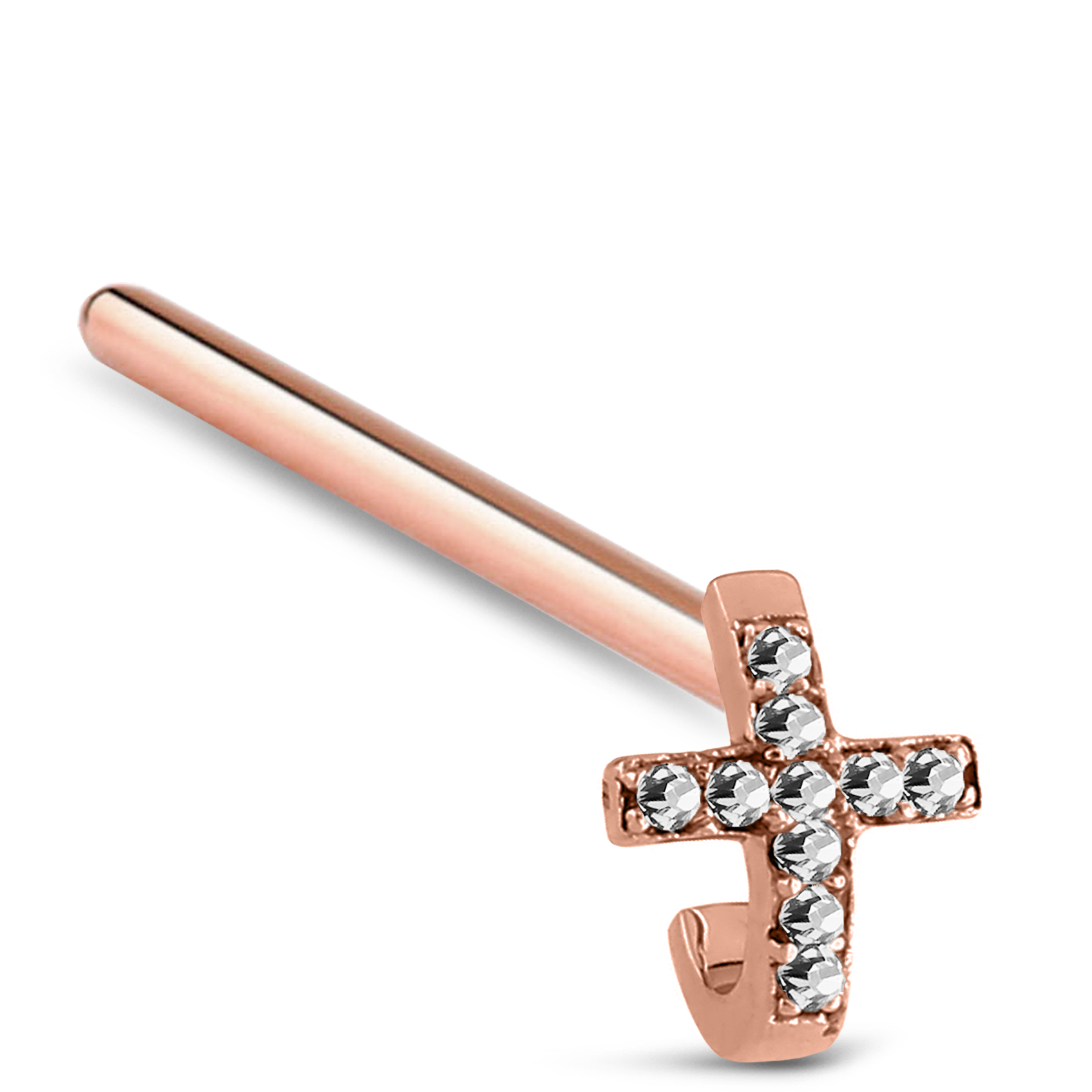Cross CZ Nose Hugger Stud Ring 316L Surgical Steel 20G