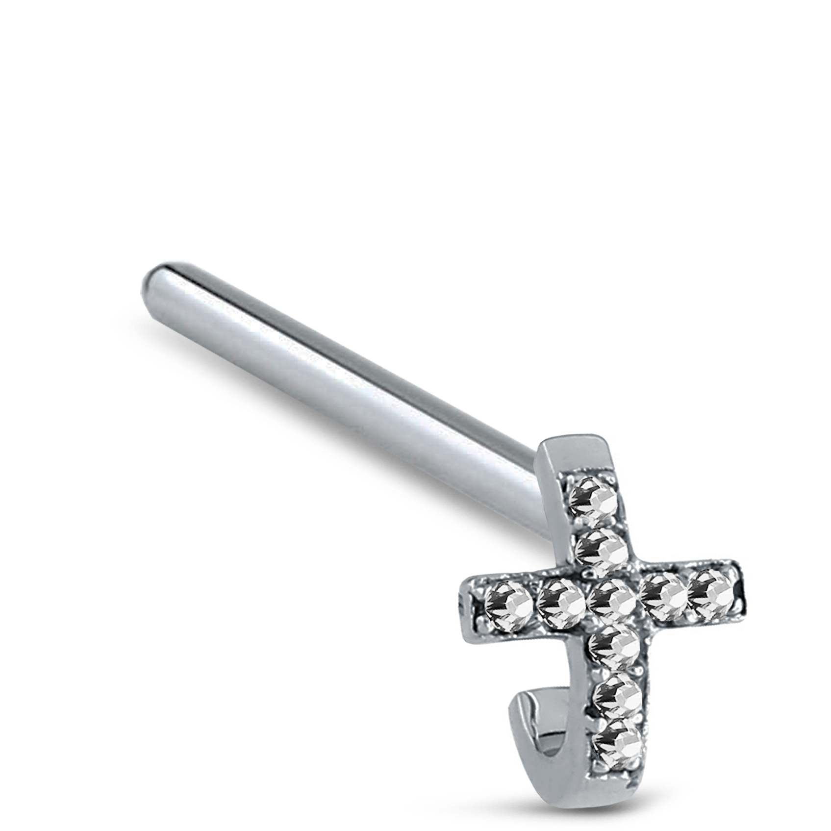 Cross CZ Nose Hugger Stud Ring 316L Surgical Steel 20G